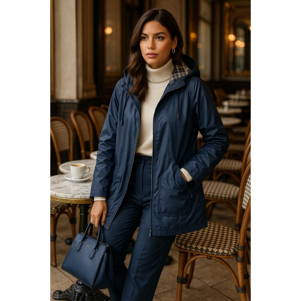 Vintage David Taylor Hooded Raincoat Navy Granola Plaid Lined Warm Cozy Preppy